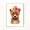 Teddy Bear Nursery Wall Art, Bear Nursery Art, Beautiful Teddy Bear With Flowers, Cute Bear With Flowers. Baby Bear With a Wreath of Flowers. Teddy Bear Portrai