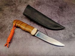 Forged Bushcraft Knife made of highcarbon steel elk horn handle Handmade