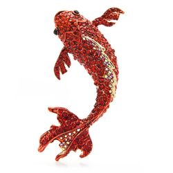 Red fish brooch, Carp jewelry, Fashion statement pin, Woman party gift. Lucky coi carp necklace, pendant