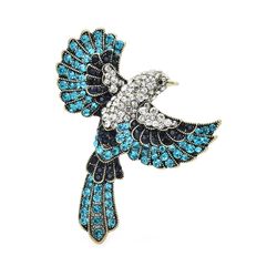 Flying bird brooch, Light blue sparkling pin, Bird lover gift, Gift for woman