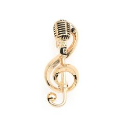 Treble clef and microphone brooch, Music statement pin, Jewelry for musican, Gold or silver