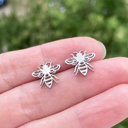 Bee stud earrings, Stainless steel jewelry, Honey bee jewelry, Insect lover gift