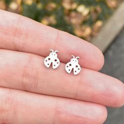 Ladybug stud earrings, Girly mini Stainless steel beetle ladybug jewelry, Insect lover gift