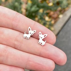 Chihuahua stud earrings, Stainless steel dog jewelry, Animal