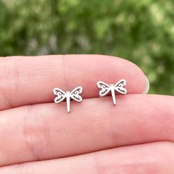 Dragonfly stud earrings, Romantic mini Stainless steel insect jewelry