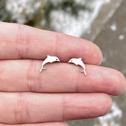 Dolphin stud earrings, Stainless steel hypoallergenic jewelry