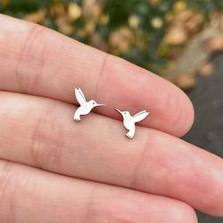 Kolibri stud earrings, Stainless steel hypoallergenic jewelry, Bird lover gift