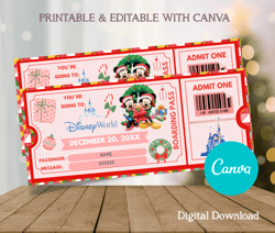 EDITABLE CANVA Christmas Disneyworld Surprise Ticket, Christmas Gift Disneyland Boarding Pass