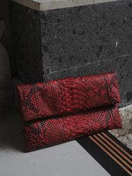 Genuine Python Skin Envelope Red Clutch | Exotic Leather Bags | Small Classy Handmade Clutch | Flat women Elegant Evenin