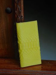 Genuine python skin flat unisex yellow wallet / small money reptile purse / exotic leather snakeprint / cardholder gift