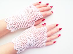 Crochet Wedding Lace Gloves Finger-less Bridal Summer Lace Gloves Victorian Women's Civil War Lace Mitts Gift for Her