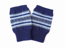 Scandinavian Finger-less Gloves Men Hand Knit Merino Wool Fair Isle Patterned Finger-less Mittens Christmas gift for Him