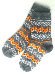 Fair Isle Wool Socks with Foxes Hand Knitted Warm Winter Norwegian Pattern Women Socks Christmas Gift for Animal Lovers