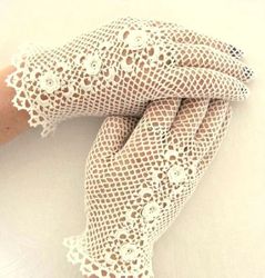 Crochet Bridal Lace Gloves Victorian Wedding Summer Gloves Women's Crochet Vintage Gloves Civil War Gloves Gift for Her