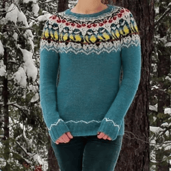 Titbirds Pattern Wool Sweater Women's Hand knitted Icelandic Sweater Round Yoke Seamless Norwegian Pullover Gift for Her