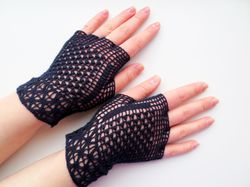 Crochet Bridal Lace Gloves Finger-less Victorian Wedding Lace Mitts Vintage Civil War Women's Summer Gloves Gift for Her