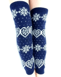 Long leg warmers women hand knitted merino wool Norwegian leg warmers with hearts and snowflakes Christmas gift for Her