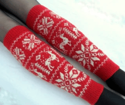 Christmas leg warmers hand knitted Norwegian leg warmers with deer and snowflakes pattern unisex leggings of merino wool