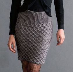 Pencil Skirt Hand Knitted Classic Skirt Women's Straight Gray Warm Winter Merino Wool Skirt Christmas Gift for Her