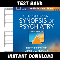Test Bank for Kaplan and Sadocks Synopsis of Psychiatry 12th Edition by Robert All Chapters Kaplan and Sadocks Synopsis