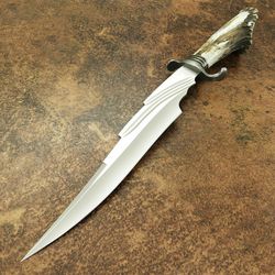 RARE CUSTOM HAND MADE D2 TOOL STEEL HUNTING BOWIE KNIFE STAG CROWN ANTLER HANDLE