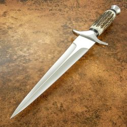 RARE CUSTOM HAND MADE D2 TOOL STEEL HUNTING BOWIE KNIFE STAG ANTLER HANDLE
