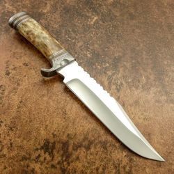 RARE CUSTOM HAND MADE D2 TOOL STEEL HUNTING BOWIE KNIFE STAINED CAMEL BONE HANDLE