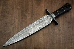 CUSTOM HAND MADE DAMASCUS STEEL BOWIE HUNTING KNIFE FULL TANG DAGGER HARD WOOD HANDLE