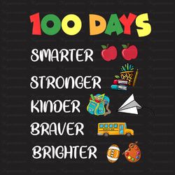 Smarter Kinder Stronger Brighter 100 Days Of School Teacher Png
