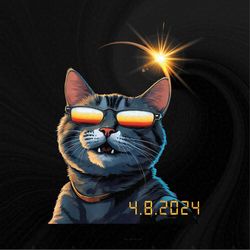 Funny Solar 2024 Eclipse TShirt Cat Wearing Eclipse Glasses Png, Sublimation Designs, Digital Download