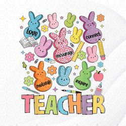 Retro Teacher Of Sweet Bunny Apparel Cute Teacher Easter Day Png, Sublimation Designs, Digital Download