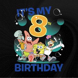 SpongeBob SquarePants It's My 8th Birthday Group Shot Premium Png, Sublimation Designs Download