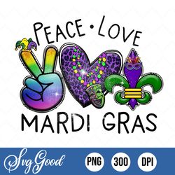 Peace Love Mardi Gras Png Sublimation Design Download, Happy Mardi Gras Png, Mardi Gras Carnival Png, Sublimate Designs