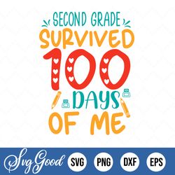 100th Day Of School Svg, 100 Days, School Svg, Second Grade Survived 100 Days Me, Kids Shirt, Teacher Svg, Design