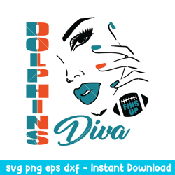 Diva Miami Dolphins Svg, Miami Dolphins Svg, NFL Svg, Png Dxf Eps Digital File