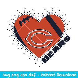 Heart Chicago Bears Football Logo Svg, Chicago Bears Svg, NFL Svg, Png Dxf Eps Digital File