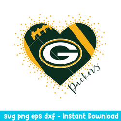 Heart Green Bay Packers Logo Svg, Green Bay Packers Svg, NFL Svg, Png Dxf Eps Digital File