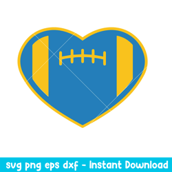 Heart Los Angeles Chargers Football Svg, Los Angeles Chargers Svg, NFL Svg, Png Dxf Eps Digital File