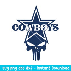 Punisher Skull Dallas Cowboys Svg, Dallas Cowboys Svg, NFL Svg, Png Dxf Eps Digital File
