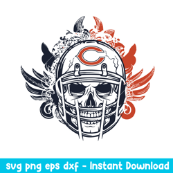 Skull Helmet Chicago Bears Floral Svg, Chicago Bears Svg, NFL Svg, Png Dxf Eps Digital File