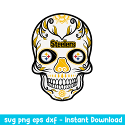 Skull Patterns Pittsburgh Steelers Svg, Pittsburgh Steelers Svg, NFL Svg, Png Dxf Eps Digital File