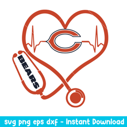 Stethoscope Heart Chicago Bears Svg, Chicago Bears Svg, NFL Svg, Png Dxf Eps Digital File