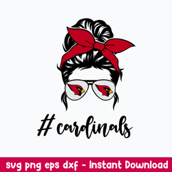 Cardinals Red Solid Bow Messy Bun Svg, Mom Life Svg, Messy Bun Svg, Png Dxf Eps File