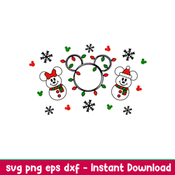 Cute Christmas Snowman Full Wrap, Cute Christmas Mickey _ Minnie Snowman Full Wrap Svg, Starbucks Svg, Coffee Ring Svg,