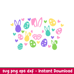 Cute Easter Bunny Full Wrap, Cute Easter Bunny Full Wrap Svg, Starbucks Svg, Coffee Ring Svg, Cold Cup Svg,png, dxf, eps