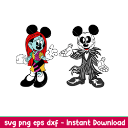 Jack and Sally Ears Bundle, Jack and Sally Mickey _ Minnie Bundle Svg, Halloween Svg, Spooky Season Svg, Disney Svg, png