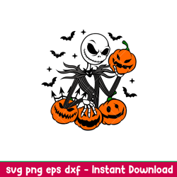 Jack Skellington Pumpkin, Jack Skellington Pumpkin Svg, Halloween Svg, Spooky Season Svg, Trick or Treat Svg, eps, dxf,