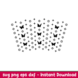 LV Butterfly Full Wrap, Butterfly Full Wrap Svg, Starbucks Svg, Coffee Ring Svg, Cold Cup Svg, png,eps,dxf file