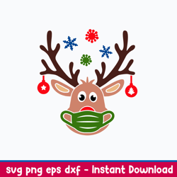 Masked Reindeer 2021 Svg, Christmas Svg, Png Dxf Eps File