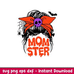 Momster Messy Bun 1, Momster Svg, Messy Bun Hair Svg, Halloween Mom Svg, Mom Skull Svg, png,dxf,eps file